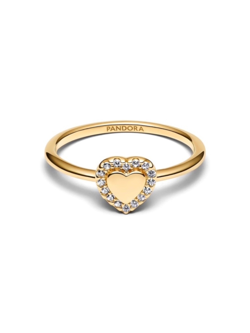 PANDORA-Engravable Heart Halo Ring-Gold plated-size 7-With Gift Box